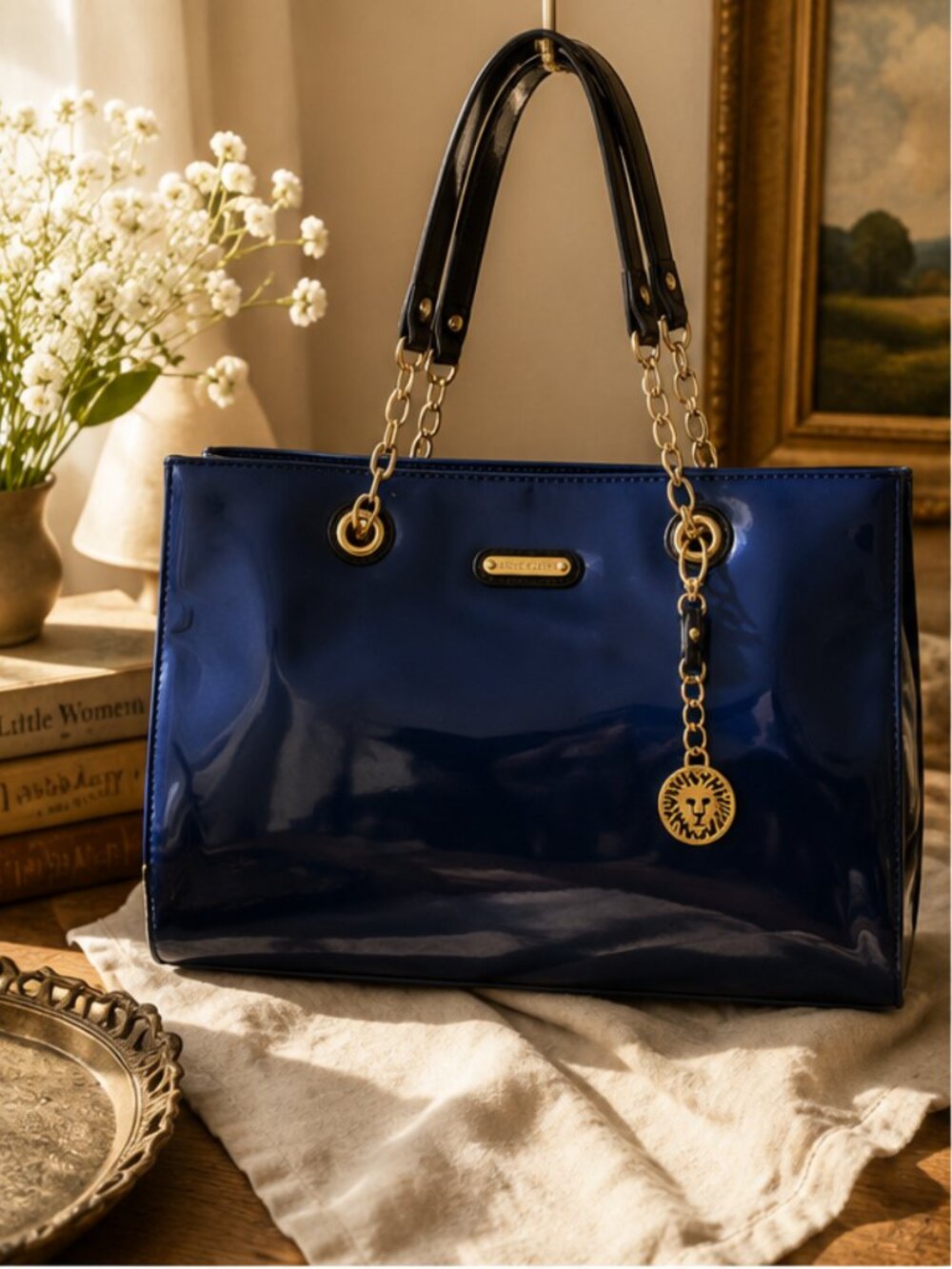 Anne Klein East-West Blue Ombre Patent Tote